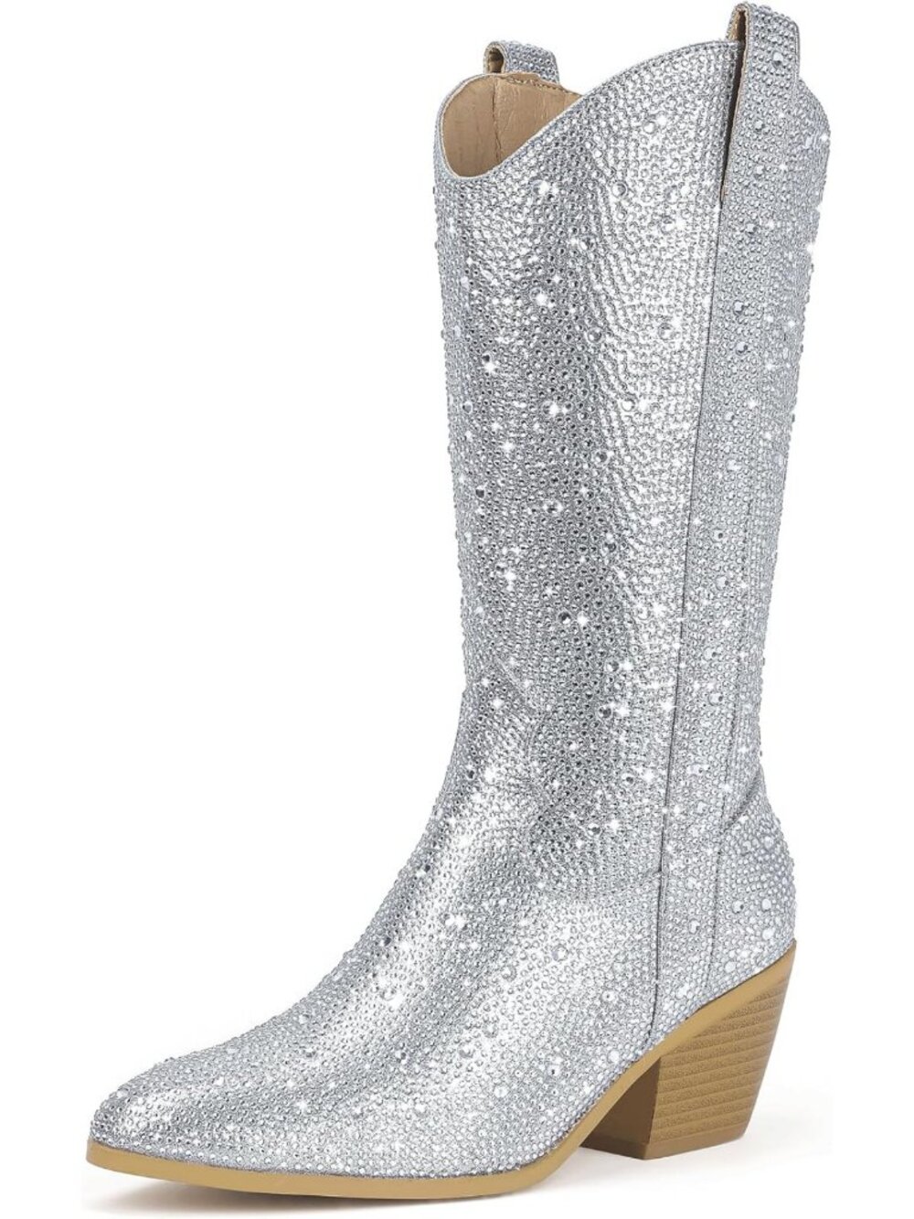 Sparkly Rhinestone Mid Calf Western Cowgirl Boots for Stylish Outfits